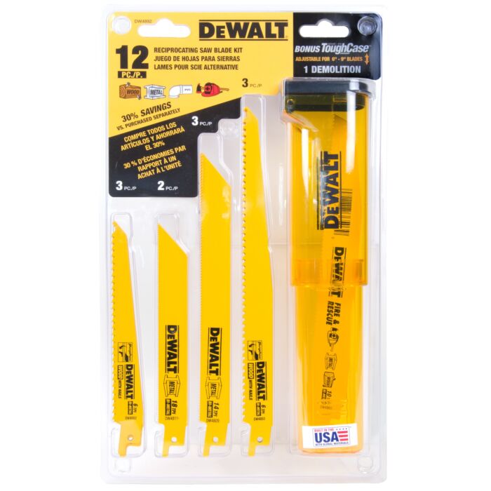 Dewalt Reciprocating Saw Blades, Bi-Metal Set w/ Case (12pc)