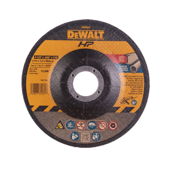 Dewalt HP Type 27 4-1/2 In. x 0.045 In. x 7/8 In. Metal/Stainless Cut-Off Wheel