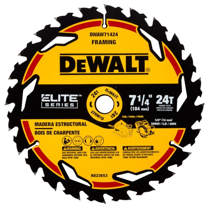 DEWALT  ELITE SERIES 24T Carbide Circular Saw Blade w/ 5/8 in. Arbor - 7-1/4 in.