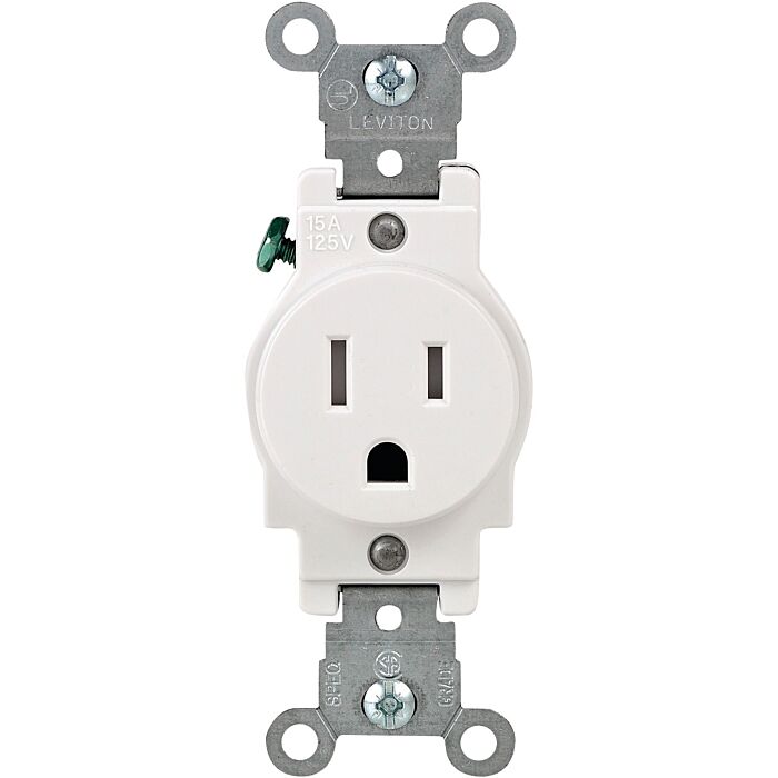 Pass & Seymour 15A 125V Heavy Duty Spec-Grade Single Receptacle, Side Wire, White