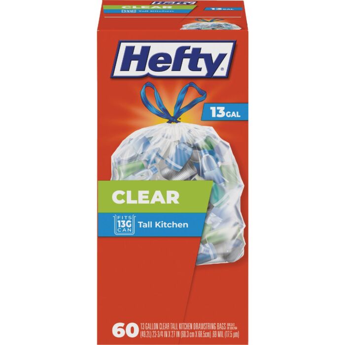 Hefty Drawstring Kitchen Trash Bag (Clear - 60pk) 13 gal