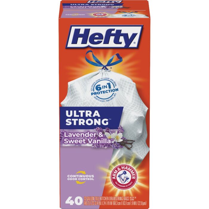 Hefty Ultra Strong Lavender & Vanilla Drawstring Trash Bag (White - 40pk) 13 gal
