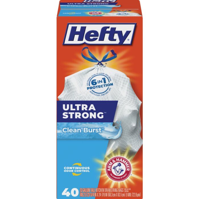 Hefty Ultra-Strong Clean Burst Drawstring Trash Bag (White - 40pk) 13 gal