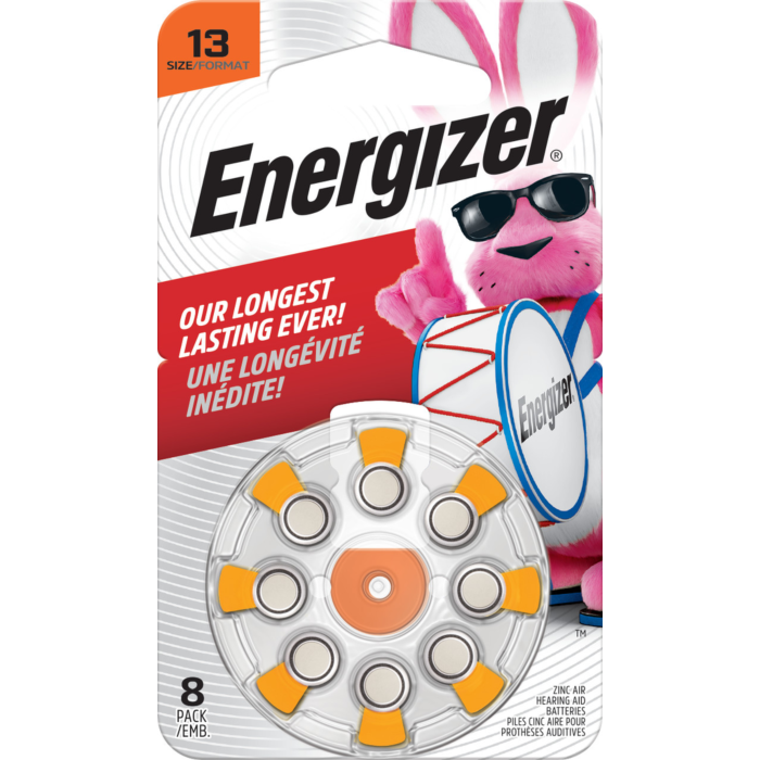 Energizer Hearing Aid Batteries Size 13, Orange Tab, 8 Pack