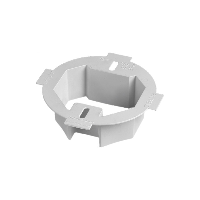 Arlington Industries Ceiling Box extender. for setback ceiling boxes. Fits 3-1/2 and 4" round octagul boxes. Extends box up to 1-1/2 and has 2 hour fire rating.