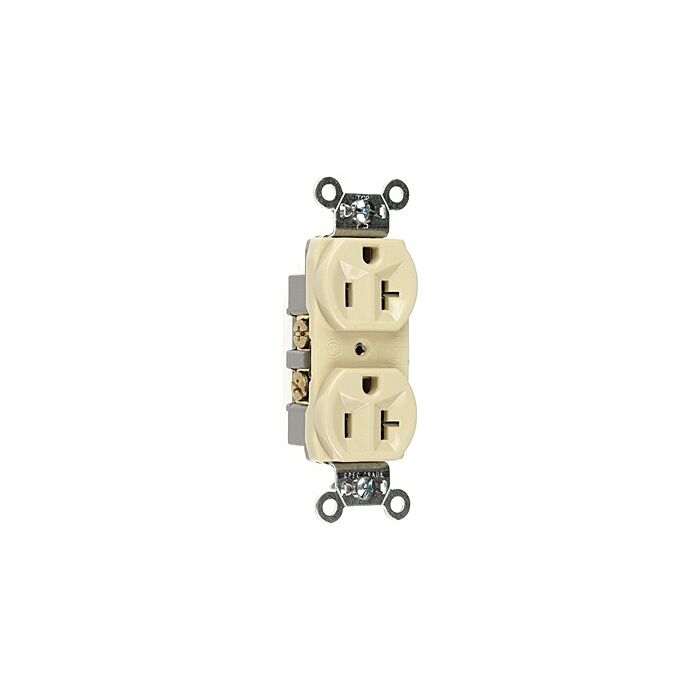 Pass & Seymour 20A 125V Commercial Spec-Grade Duplex Receptacle, Side Wire, Ivory