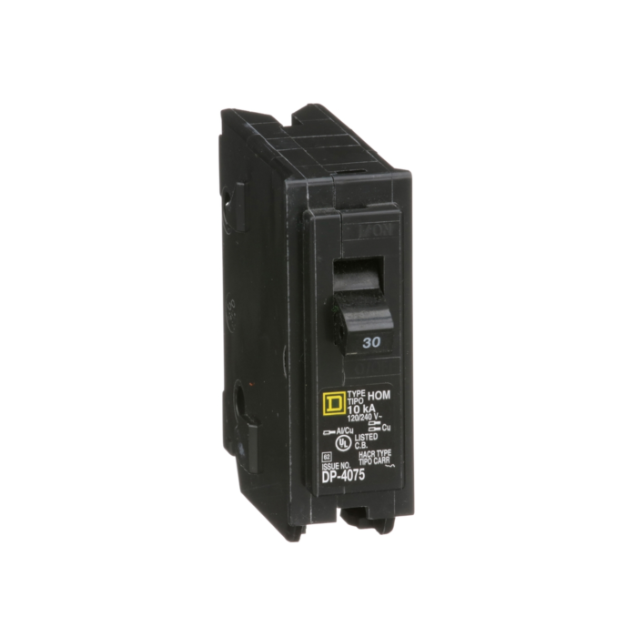 Square D Mini circuit breaker, Homeline, 30A, 1 pole, 120/240VAC, 10kA AIR, standard type, plug in, UL