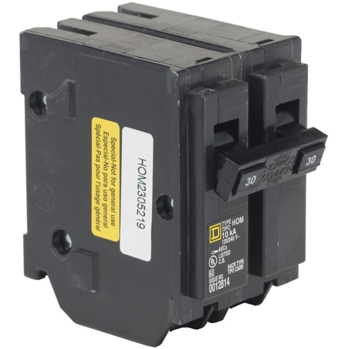 Square D Mini circuit breaker, Homeline, 15A, 2 pole, 120/240VAC, 10kA AIR, standard type, plug in, UL