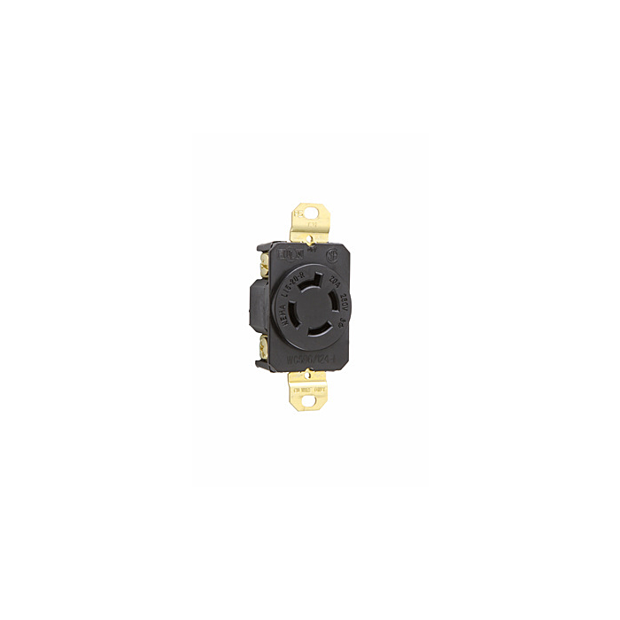 Pass & Seymour 20A 250V NEMA L1520 Single Receptacle, 4-Wire 3-Phase, Black