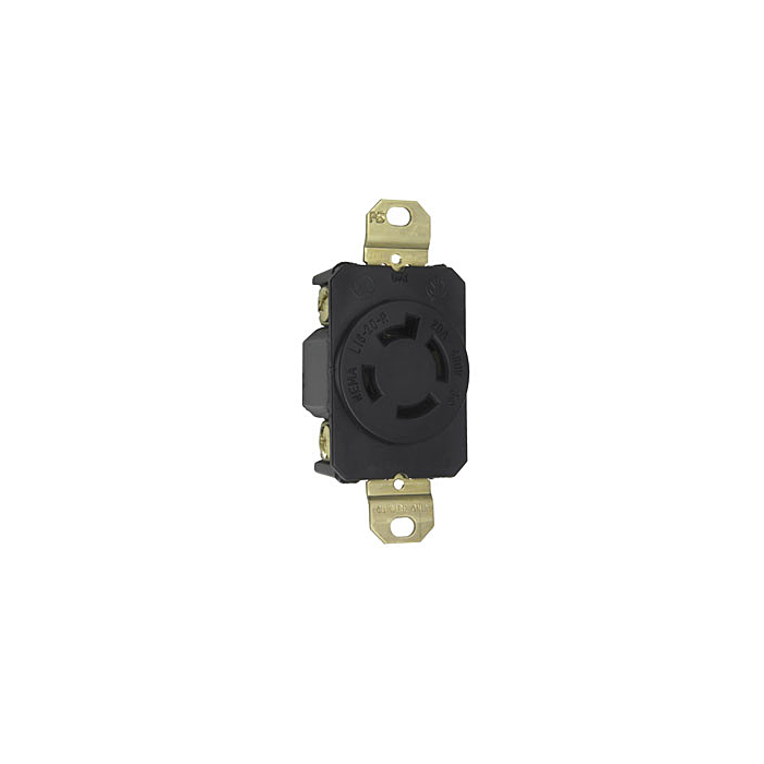 Pass & Seymour 20A 480V NEMA L1620 Single Receptacle, 4-Wire 3-Phase, Black