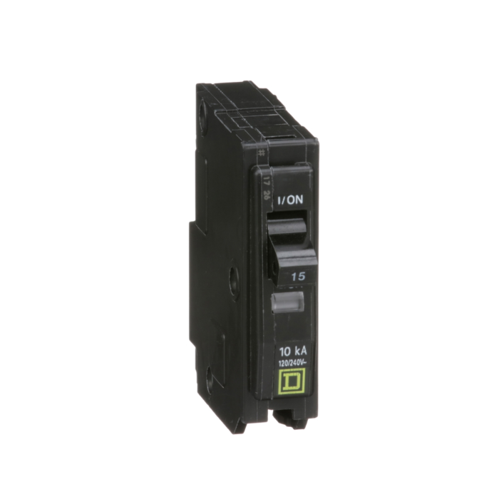 Square D Mini circuit breaker, QO, 15A, 1 pole, 120/240VAC, 10kA, plug in, consumer pack