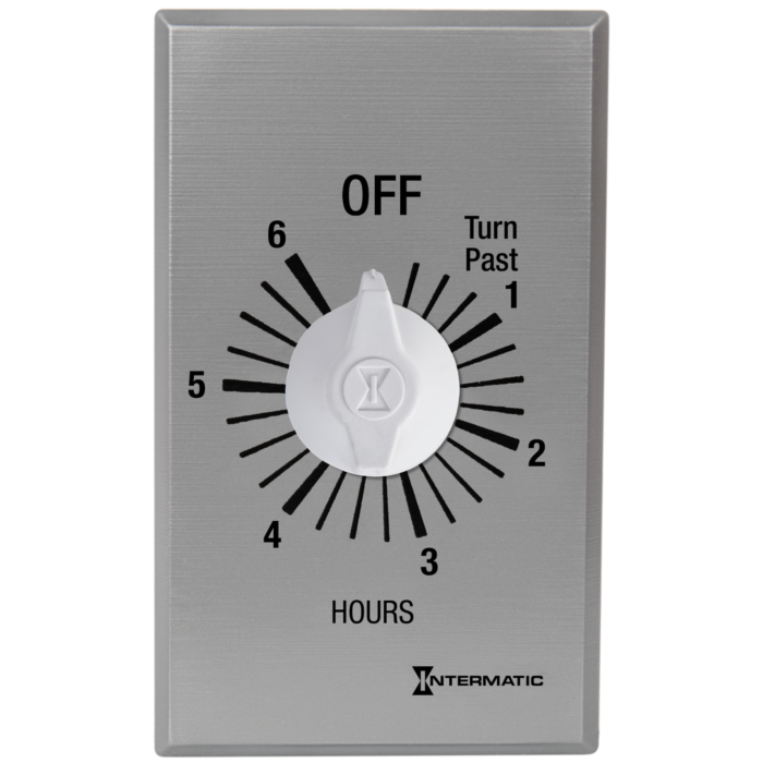 Intermatic Spring Wound Countdown Timer, Commercial, 125-277 VAC, 50/60 Hz, SPST, 6 Hour Max, Without Hold, Silver