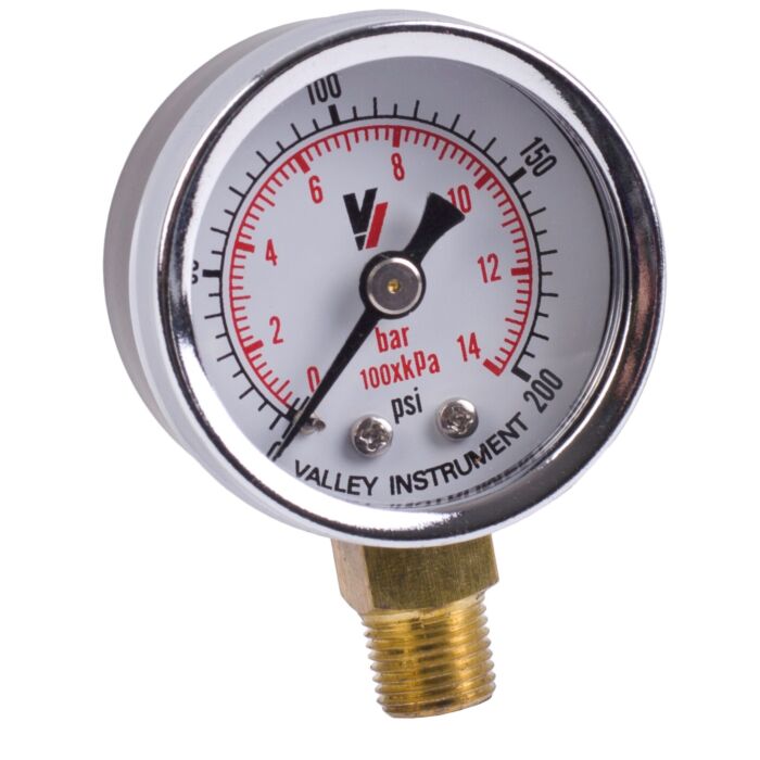 Valley Industries 1-1/2 in 0 - 200 psi 1/8 in MNPT Dual Scale Pressure Gauge