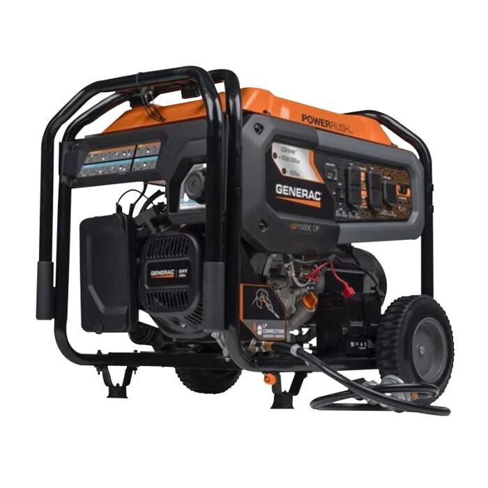 GENERAC GP 8011-0 Portable Generator, 62.5, 31.25 A, 120/240 VAC, 7500 W Gas, 6800 LP Output, Gasoline, LPG