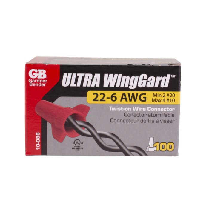 Gardner Bender WingGard ULTRA, High-Leverage, Easy-on, Wing-type, Twist-on Wire Connector, Red #22-#6 AWG; 100/Crtn