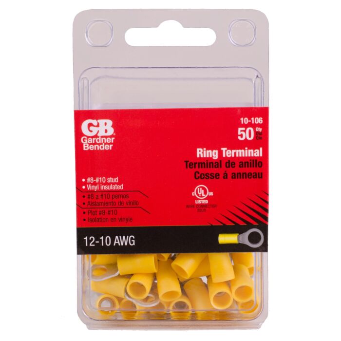 Gardner Bender #12-#10 AWG (5 mm²) Vinyl-Insulated Ring Terminals (8 to 10 Stud)