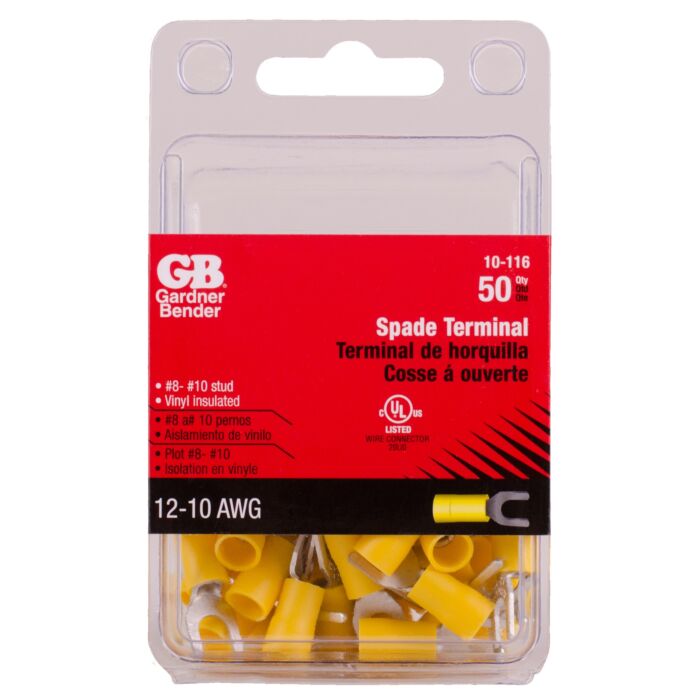 Gardner Bender #12-#10 AWG (5 mm²) Vinyl-Insulated Spade Terminals (8 to 10 Stud)