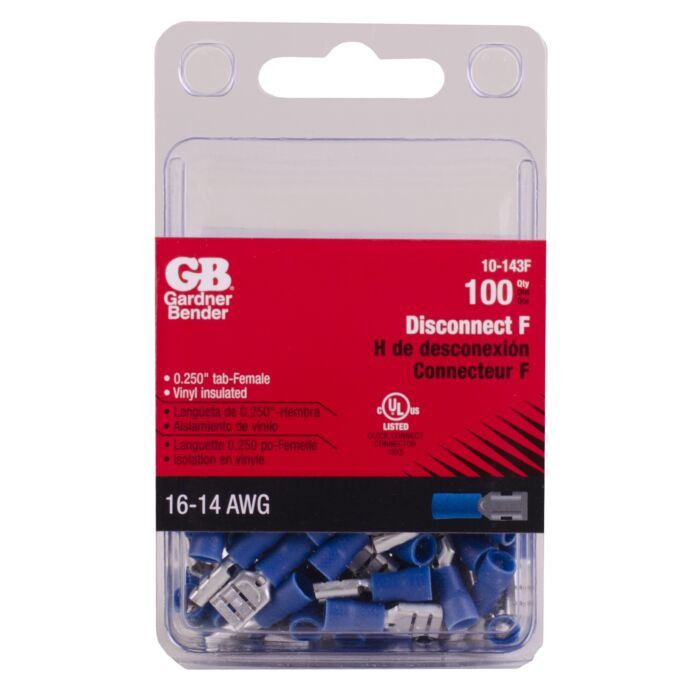 Gardner Bender #16-#14 AWG (2 mm²) Vinyl-Insulated Disconnect (0.25" Tab) - Female