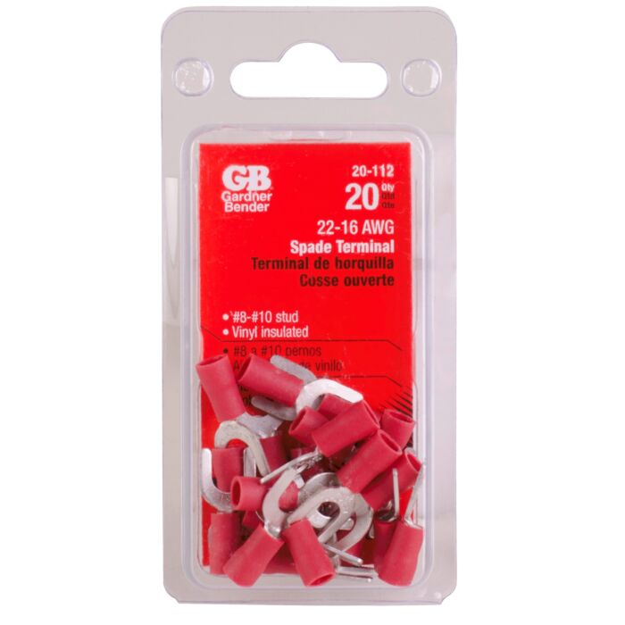 Gardner Bender #22-#18 AWG (0.8 mm²) Vinyl-Insulated Spade Terminals (8 to 10 Stud)