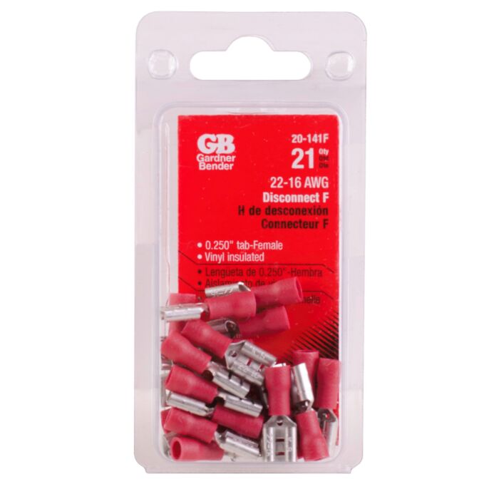 Gardner Bender #22-#16 AWG (1 mm²) Vinyl-Insulated Disconnect (0.25" Tab) - Female
