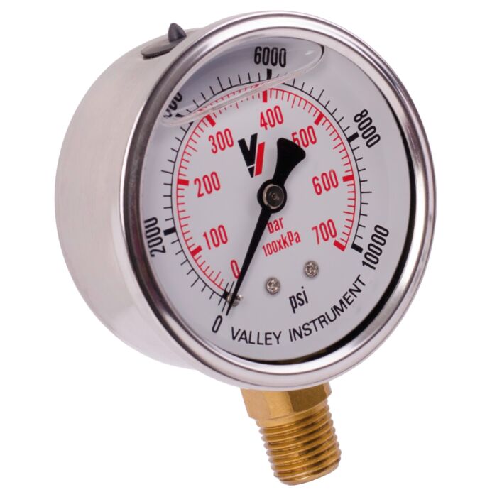 Valley Industries 2-1/2 in 0 - 10000 psi 1/4 in MNPT Dual Scale Pressure Gauge