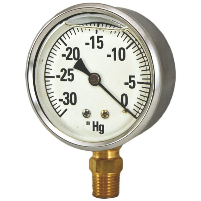 Valley Industries 2-1/2 in 0 - 30 in Vac 1/4 in MNPT Single Scale Vacuum Gauge