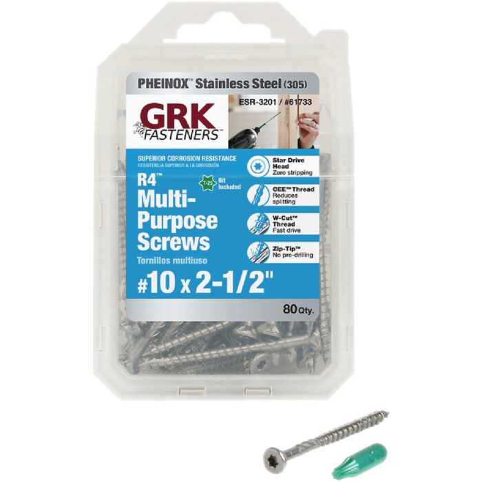 GRK Fasteners GRK R4 #10 x 2-1/2 In. Stainless Steel Multi-Purpose Wood Screws (80 Ct.)