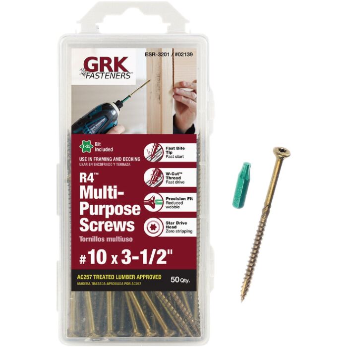 GRK Fasteners #10 x 3-1/2" T-25 Star Drive, Multi-Purpose Screw, Climatek Coating (Bulk Box 50 pc)