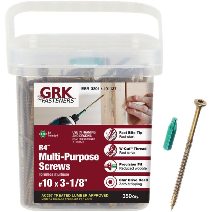 GRK Fasteners GRK R4 #10 x 3-1/8 In. Star Drive Multi-Purpose Wood Screws (350 Ct.)