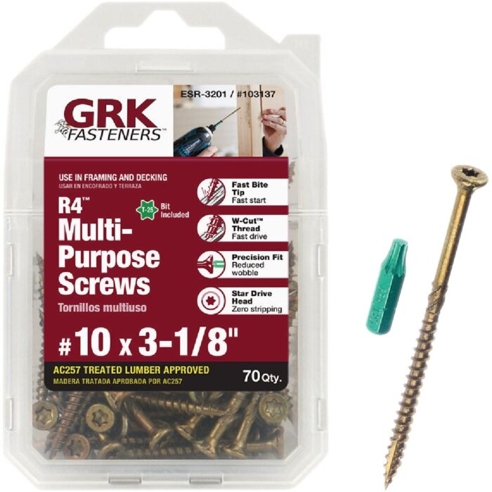 GRK Fasteners #10 x 3-1/8" T-25 Star Drive, Multi-Purpose Screw, Climatek CoatingClimatek Coating (Bulk Box 70 pc)
