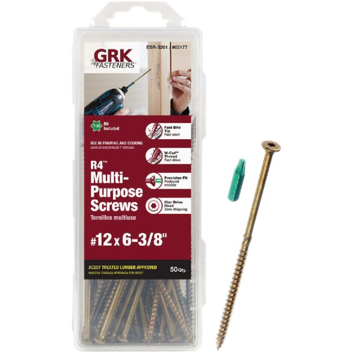 GRK Fasteners #12 x 6-3/8" T-25 Star Drive, Multi-Purpose Screw, Climatek Coating (Bulk Box 50 pc)