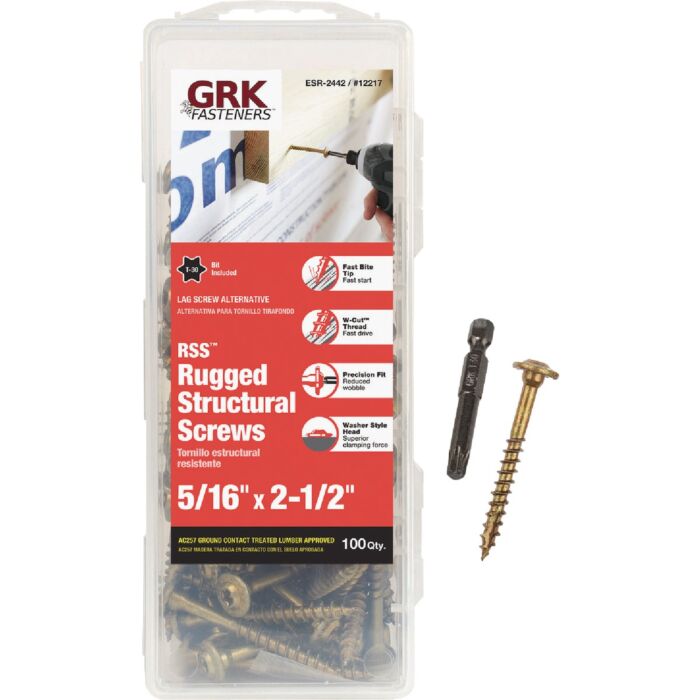 GRK Fasteners 5/16" x 2-1/2" T-30 Star Head, Structural Lag Screw, Climatek Coating (Bulk Box 100 pc)