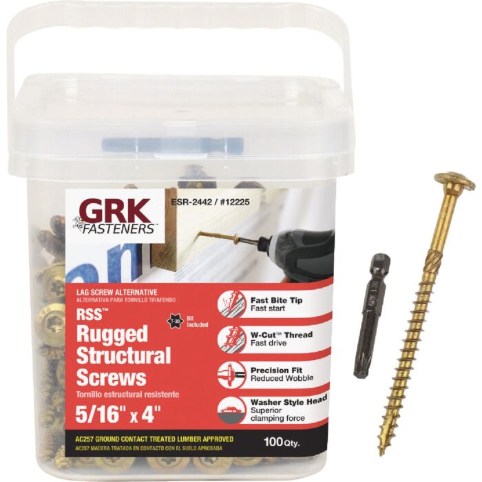 GRK Fasteners 5/16" x 4" T-30 Star Head, Structural Lag Screw, Climatek Coating (Bulk Box 100 pc)
