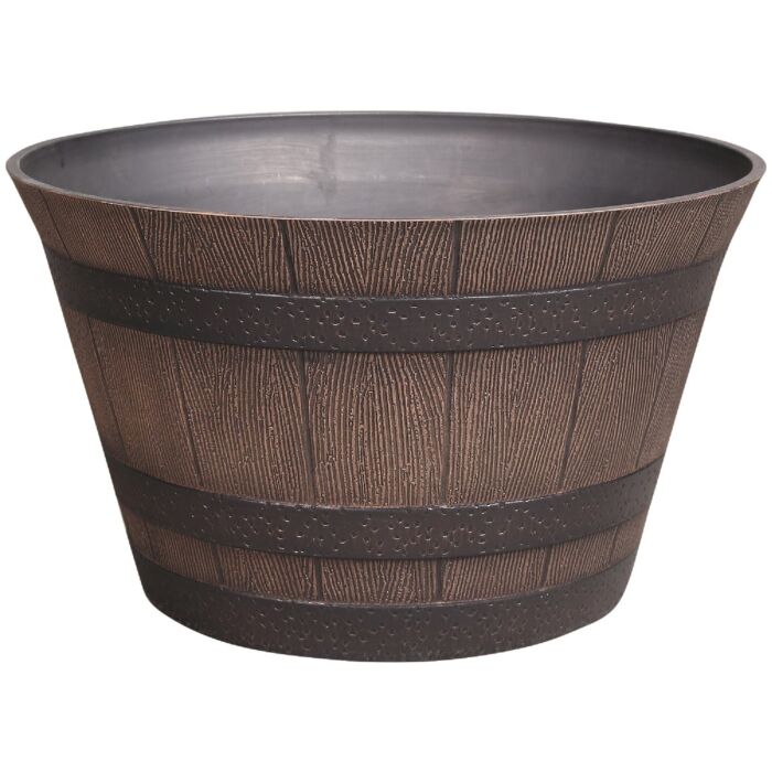 Southern Patio Resin Whiskey Barrel Planter (Kentucky Walnut) 9 in. x 15-1/2 in.