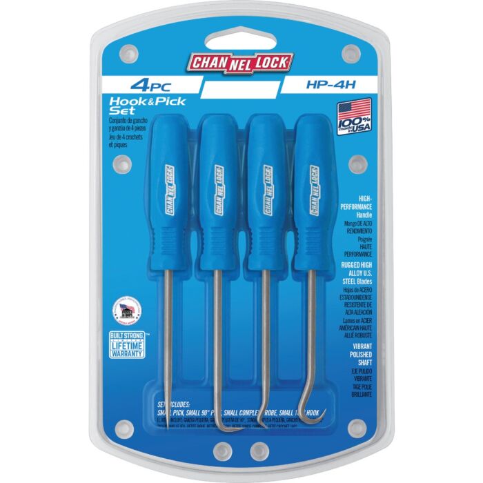 Channellock 4pc Precision Hook & Pick Set, 4-Sided Grip, Natural Finish