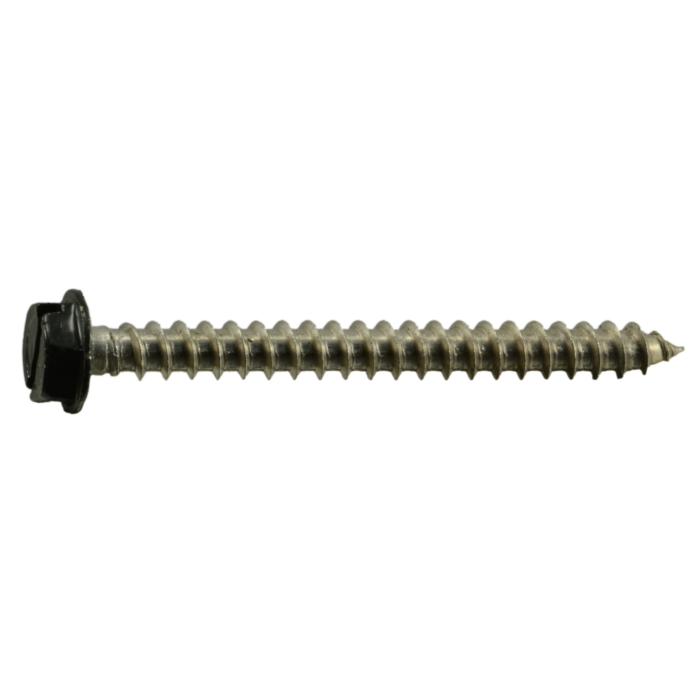 #10 x 2" Slotted Hex Washer Head, Sheet Metal Screw, Stainless Steel, Black 