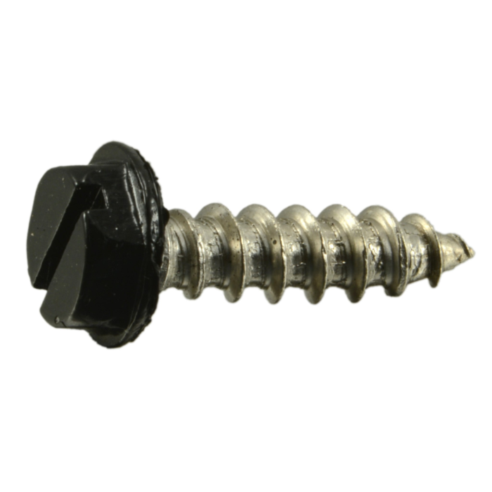 #10 x 3/4" Slotted Hex Washer Head, Sheet Metal Screw, Stainless Steel, Black 