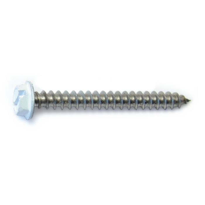 #8 x 1-1/2" Slotted Hex Washer Head, Sheet Metal Screw, Stainless Steel, White 