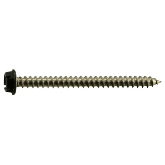 #8 x 2" Slotted Hex Washer Head, Sheet Metal Screw, Stainless Steel, Black 