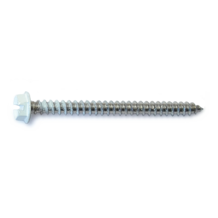#8 x 2" Slotted Hex Washer Head, Sheet Metal Screw, Stainless Steel, White 