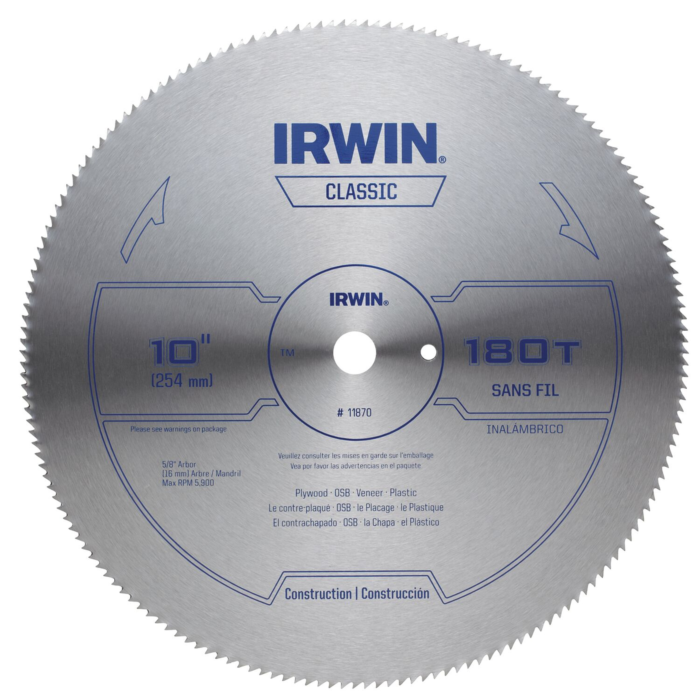 Irwin 10-Inch Miter Saw Blade, Classic Series, Steel Table