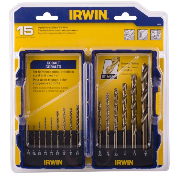 Irwin IRWIN Drill Bit Set, Cobalt Alloy Steel, 15-Piece
