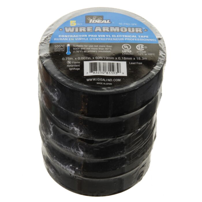 Ideal Industries Pro Vinyl Tape 3/4"x60' blk 5pk