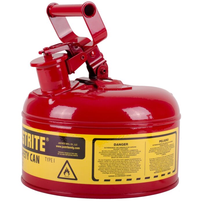 Justrite 1 Gallon Steel Safety Can for Flammables, Type I, Flame Arrester, Red - 7110100