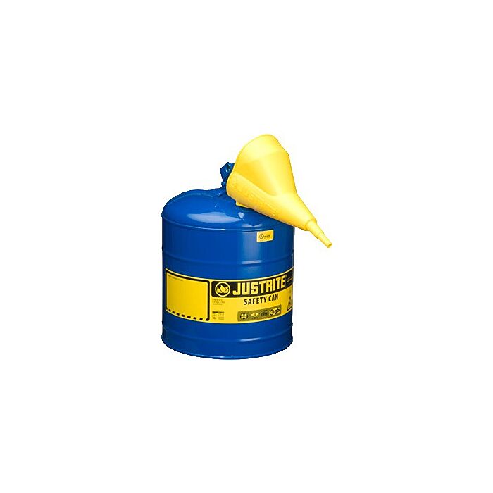Justrite 5 Gallon Steel Safety Can for Kerosene, Type I, Funnel, Flame Arrester, Blue - 7150310