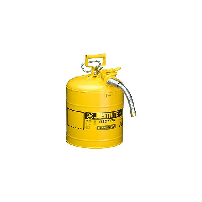 JustRite 5 Gallon, 1" Metal Hose, Steel Safety Can for Diesel, Type II, AccuFlow™, Yellow - 7250230