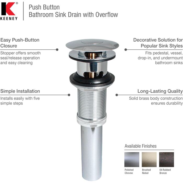 Keeney Pushbutton Sink Drain (Bronze) 1-1/4 in.