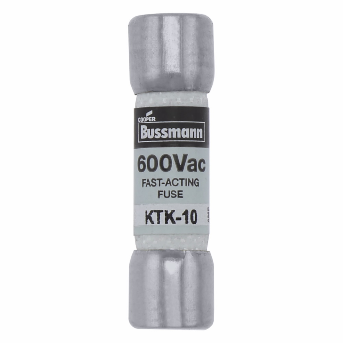 Bussmann Eaton Bussmann series KTK fuse, LIMITRON Fast-acting fuse, Control circuits, lighting circuit protection, meter circuits, 10 A, Non-indicating, Ferrule end x ferrule end, 100 kAIC at 600 V, Nickel-plated bronze endcap,Melamine tube, 600 V