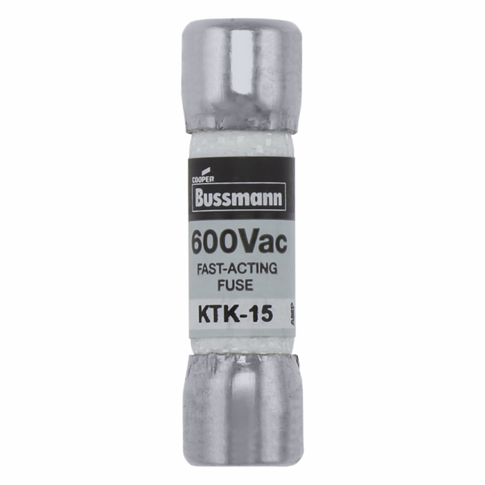 Bussmann Eaton Bussmann series KTK fuse, LIMITRON Fast-acting fuse, Control circuits, lighting circuit protection, meter circuits, 15 A, Non-indicating, Ferrule end x ferrule end, 100 kAIC at 600 V, Melamine tube,Nickel-plated bronze endcap, 600 V