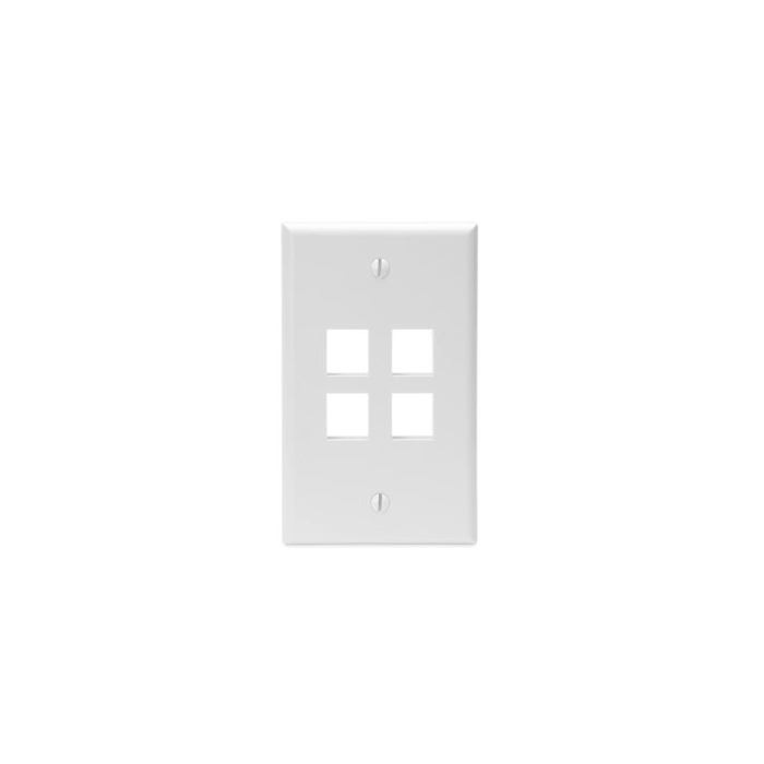 Leviton Single-Gang QUICKPORT™ Wallplate, 4-Port, White